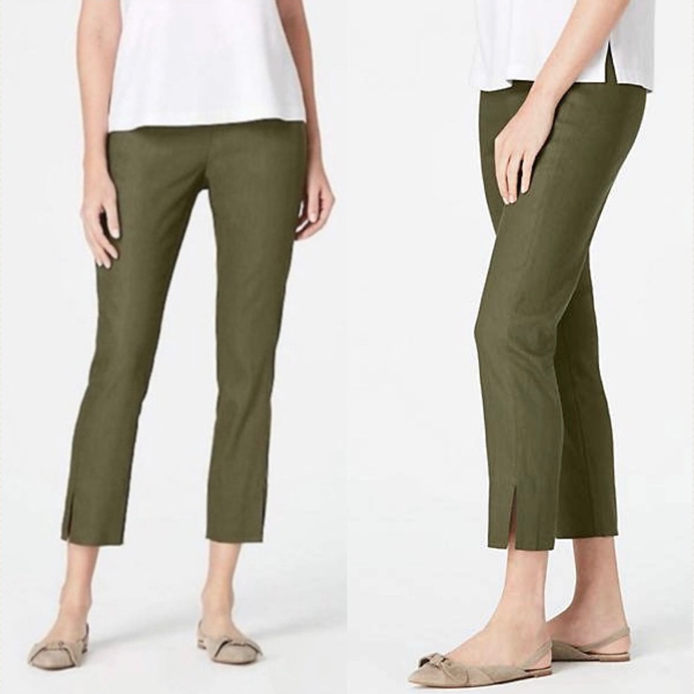 J. JILL Green Stretch Linen Cropped Ankle Pull-On Pants Womens Size Small